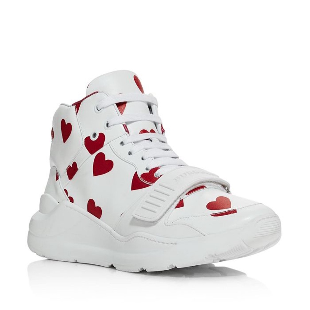 Burberry New Sneakers White Women Heart Print Leather Size 39.5/9.5 $680